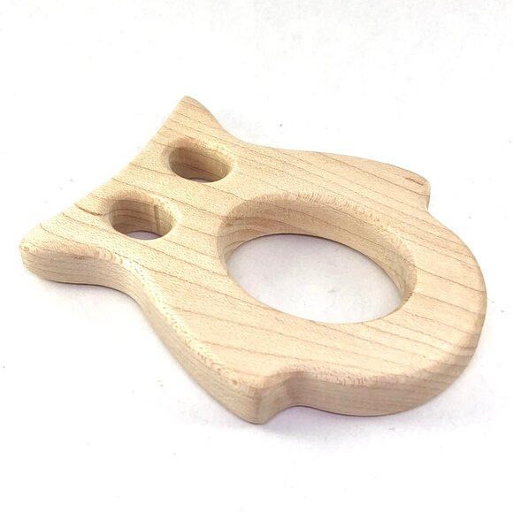 Wooden Owl Animal Teether Teething Ring Natural Untreated Beech Wood - Picture 2 of 6